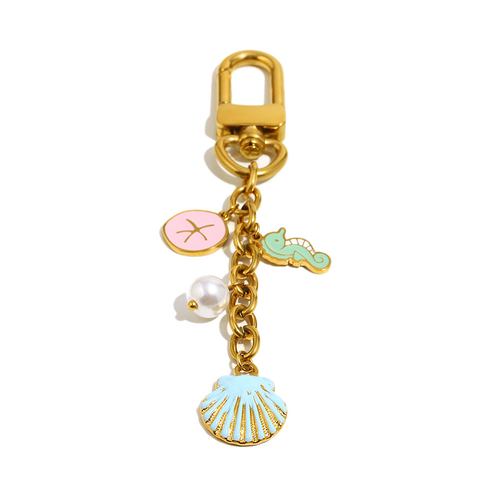 Creative Geometric Keychain Pendant Accessory in Stainless Steel with 18K Gold Plating for Women