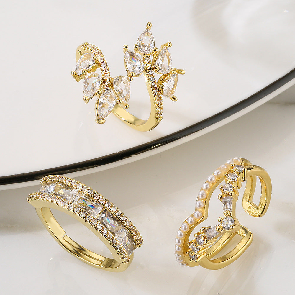Anello da donna in rame geometrico irregolare minimalista con incastonatura micro-pavé