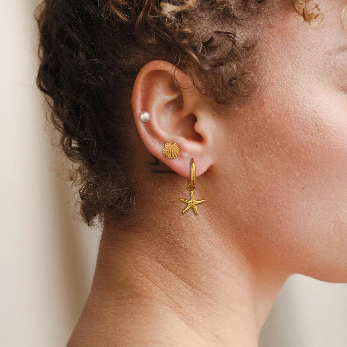 Pendientes de acero inoxidable en forma de estrella de mar, chapados, para mujer, de Moda-Commuter