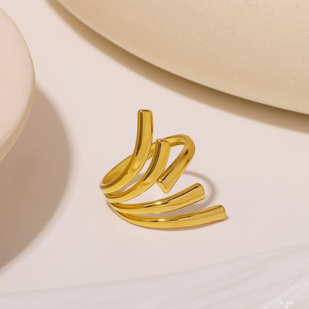 Minimalist Geometric Stainless Steel Ring with Gold Plating for Women and Men
