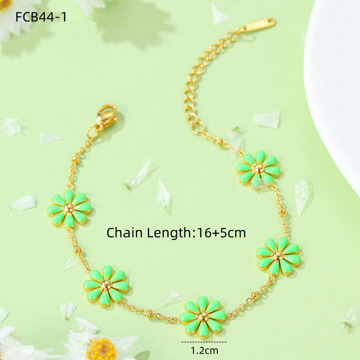 Minimalist Daisy Enamel Titanium Steel Bracelet Set with Matching Flower Ring for Women