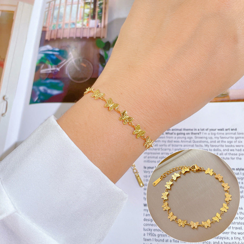 Bracciale vintage minimalista con farfalla in acciaio al titanio placcato oro per uomo e donna