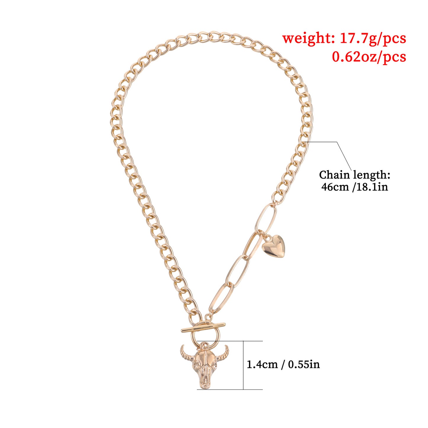 Minimalist Heart-Shaped Bull Pendant Necklace for Women Alloy Chain with Plated Finish