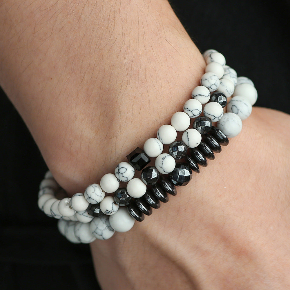 Set di bracciali a strati Punk Dark con ossidiana nera, occhio di Allah e ciondoli a forma di corona in zircone, unisex