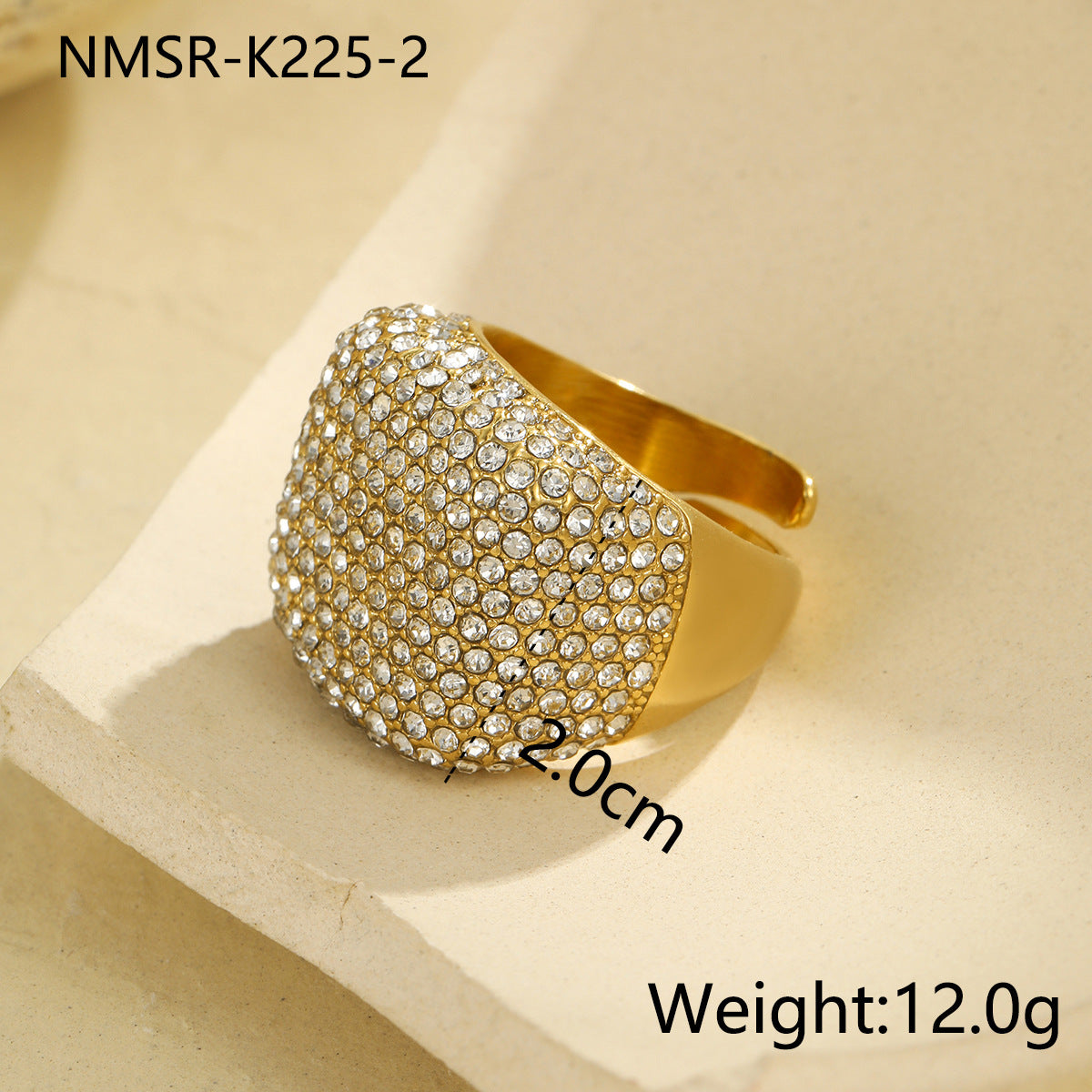 Anillo de lujo geométrico de acero inoxidable con incrustaciones de pedrería para mujer, accesorio de moda de alta gama galvanizado