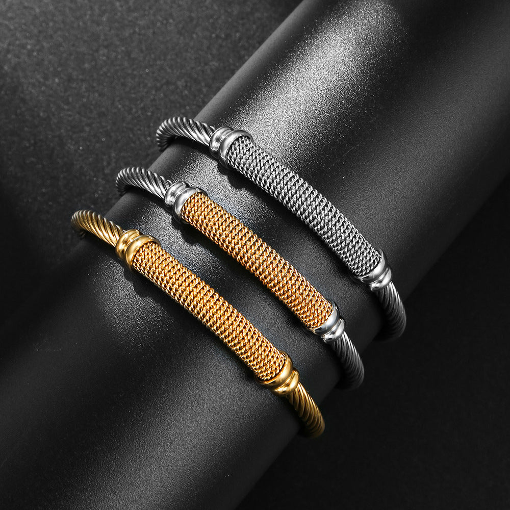 Geometric Round Plated Titanium Steel Stainless Steel C-Shape Adjustable Bracelet