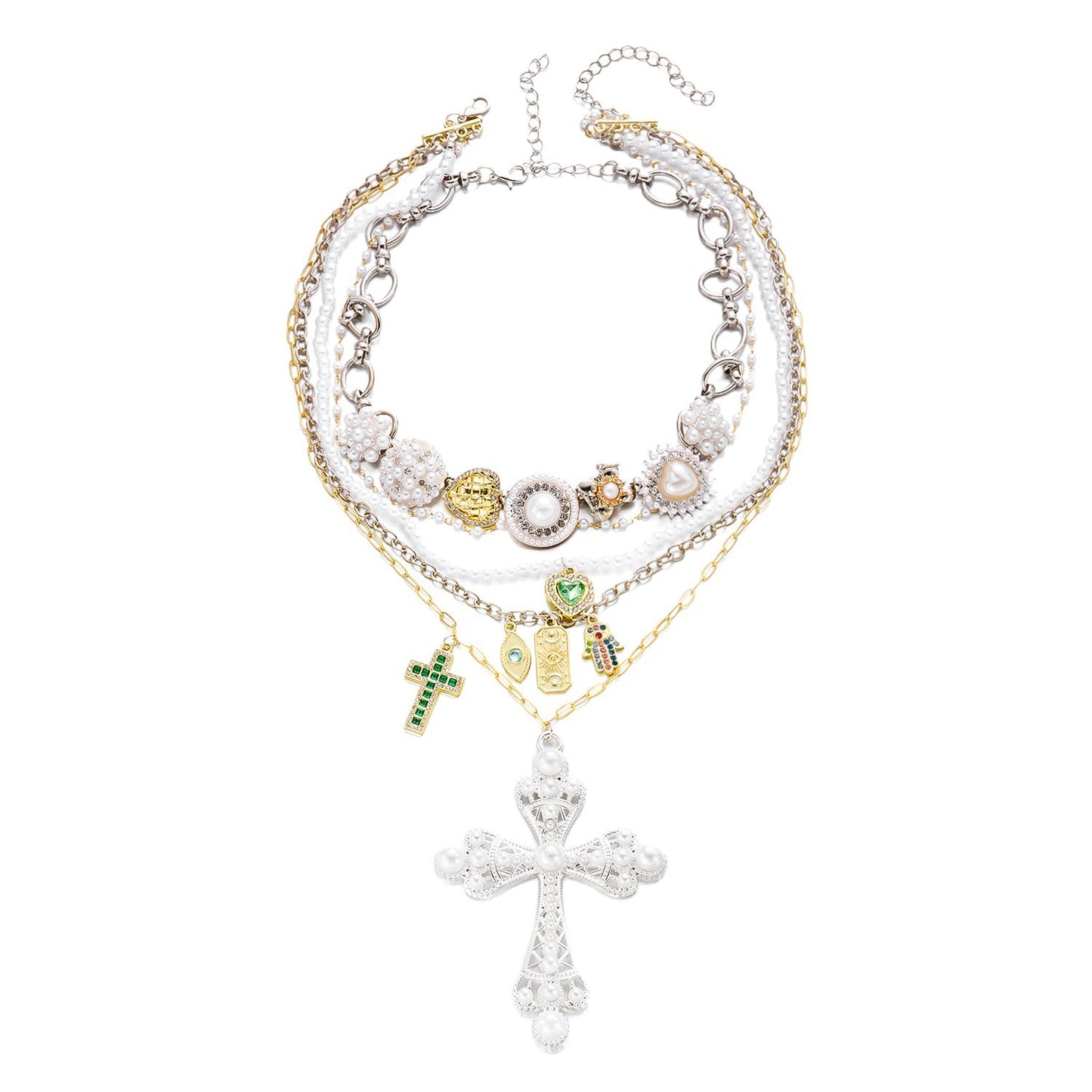 Collana multistrato da donna vintage dolce di lusso con cuore geometrico placcata in lega