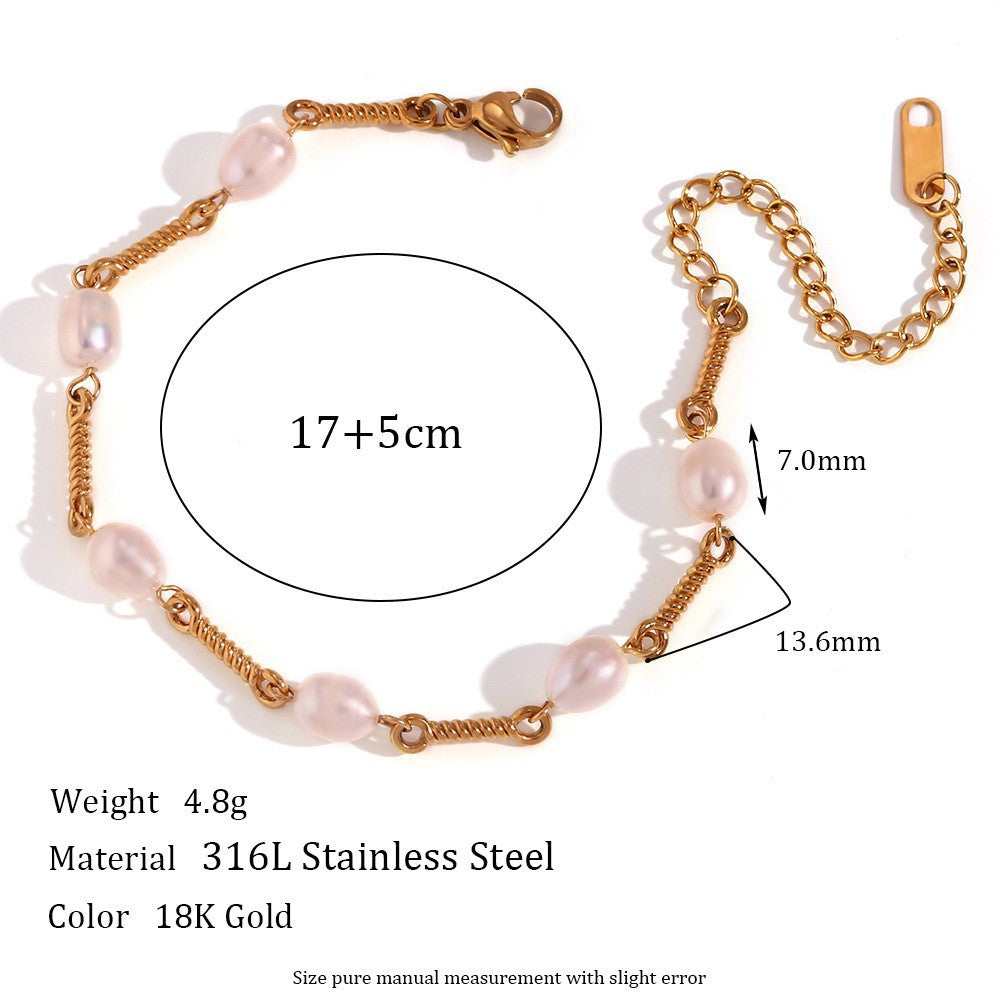 Minimalist Geometric Freshwater Pearl Necklace Set with Stainless Steel Pendant and 18K Gold Plated Snake Chain for Women