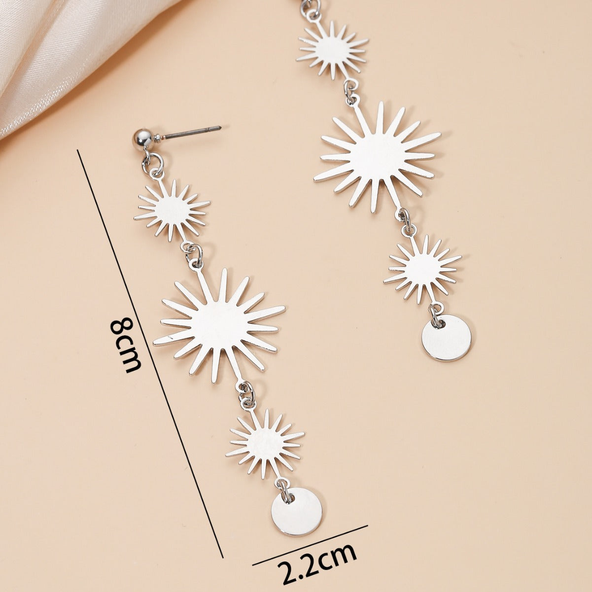 Orecchini Pendenti Lunghi da Donna a Goccia con Girasole a Motivo Geometrico Floreale Vintage, in Lega con Finitura Placcata