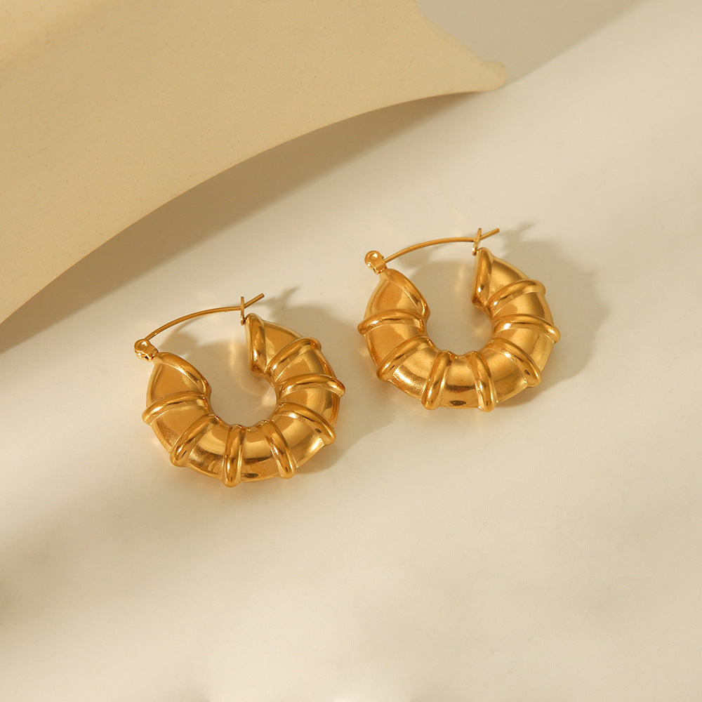 Minimalist Geometric Hollow Bamboo Stainless Steel Earrings with Plating Finish for Women