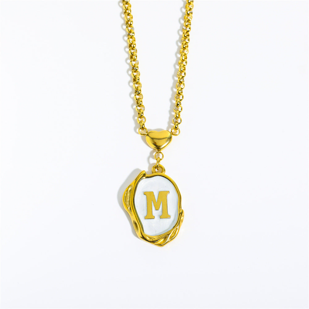 Collana Minimalista in Acciaio Inossidabile a Forma di Lettera con Placcatura in Oro 18K e Catena a O per Uomo e Donna