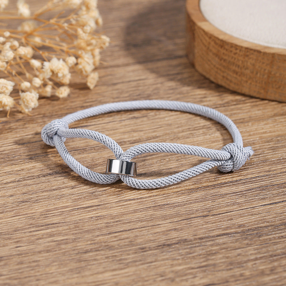 Handmade Geometric Round Stainless Steel Sliding Adjustable Rope Bracelet