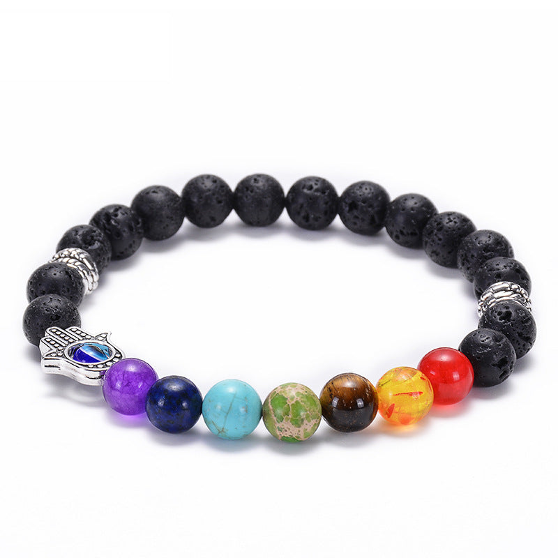 Natural Agate Lava Stone Beaded Bracelet Round Geometric Unisex Yoga Jewelry