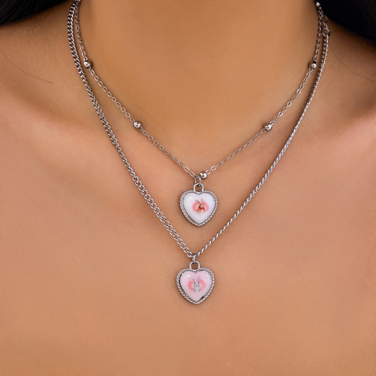 Set collana con ciondolo a cuore in lega stile vintage con ciondolo a forma di cane e finitura placcata per donna