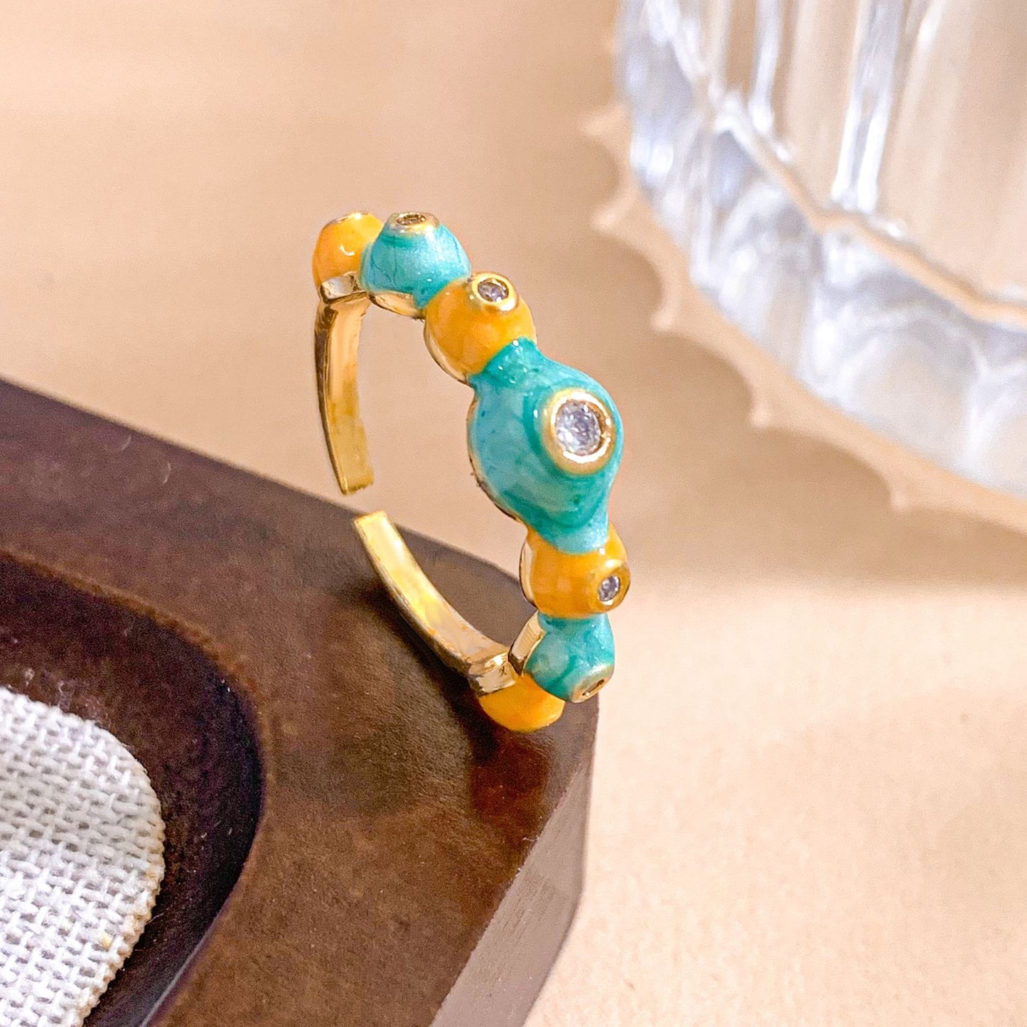 Sweet Gold Plated Brass Adjustable Ring with Bow and Bubble Elements for Women
