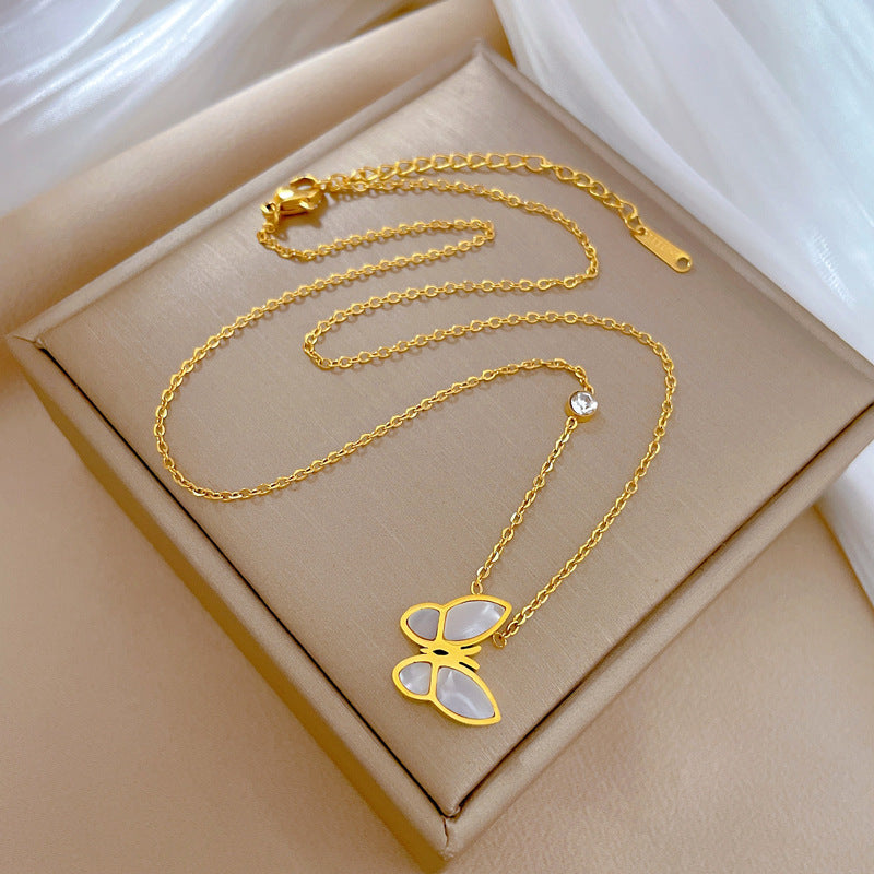 Minimalist Titanium Steel Butterfly Pendant Necklace for Women with Gold Plating and Geometric Design Locket Chain