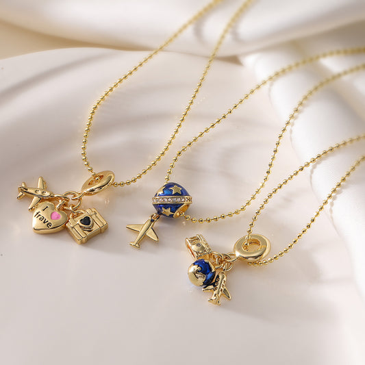 Minimalist Geometric Airplane Pendant Necklace for Women with Copper Base and 18K Gold Plating and Enamel Finish