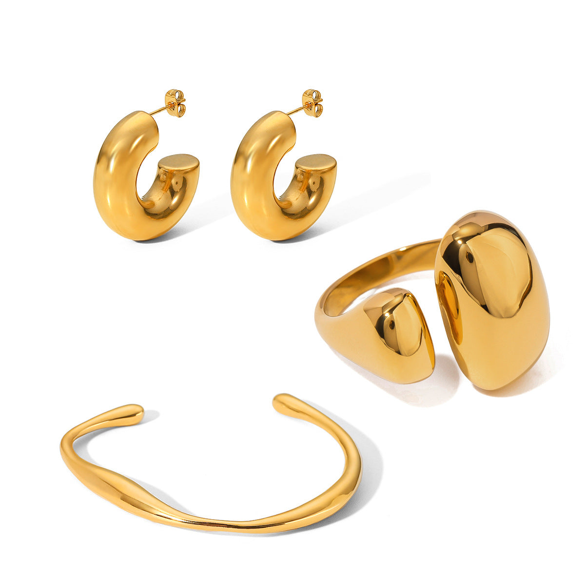 Minimalist 18K Gold Plated Geometric Oval Stainless Steel and Titanium Steel Jewelry Set for Women