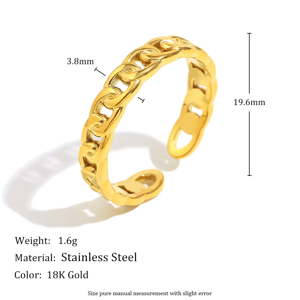 Minimalist Chic Geometric Stainless Steel Ring with 18K Gold Plated Narrow Open Band for Women