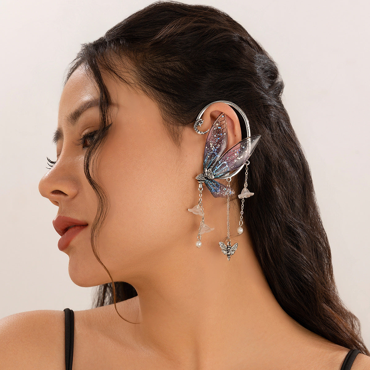 Plated Alloy Butterfly Wing Ear Cuff with Tassel