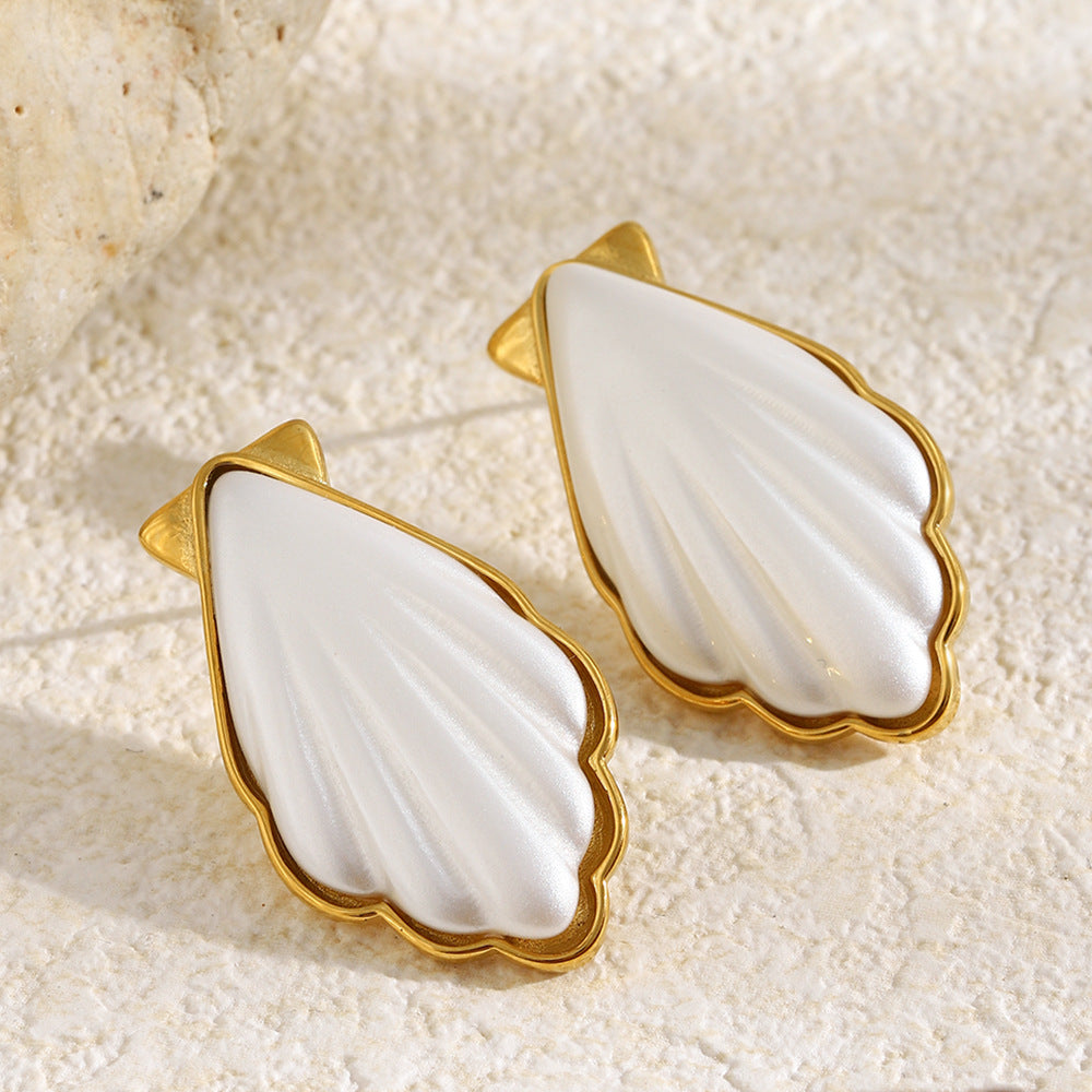 Elegant Geometric Stainless Steel 18K Gold Plated Acrylic Shell Earrings for Women