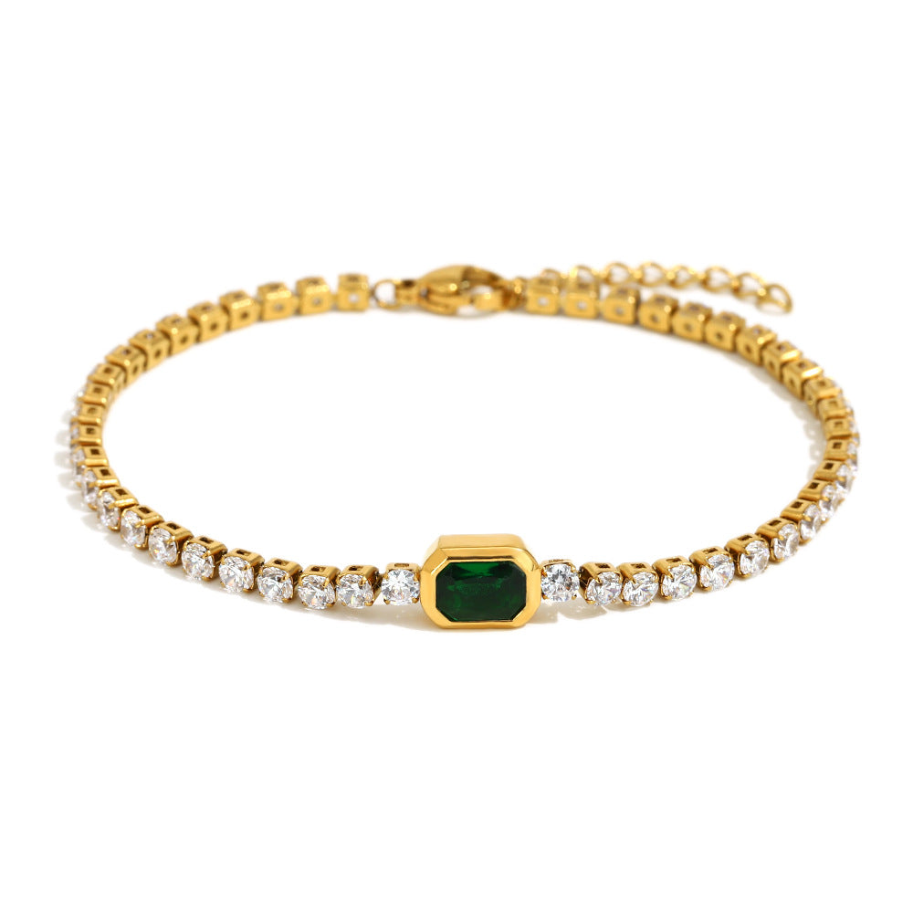 Minimalist Geometric Stainless Steel Plated 18K Gold 3mm Zirconia Bracelet for Women