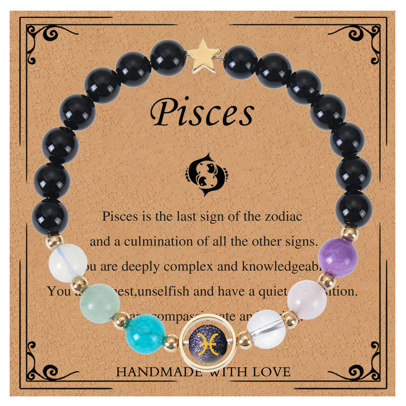 Elegant Geometric Natural Crystal Zodiac Beaded Bracelet Unisex Handmade Jewelry with Card