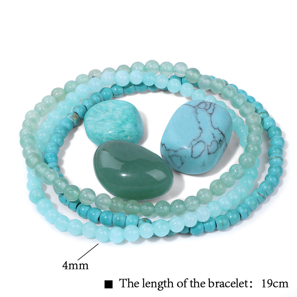 Vintage Geometric Stone Beaded Bracelet Set Unisex Meditation Raw Stone Stress Relief Hand Jewelry