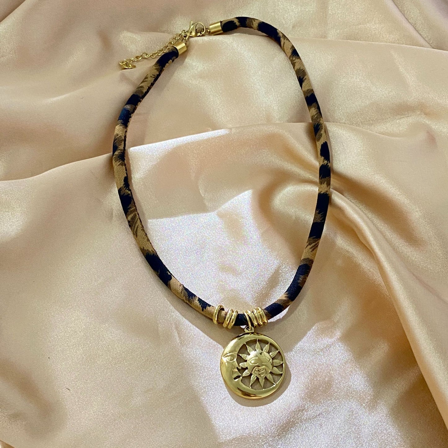 Leopard Print Stainless Steel Sun Face Pendant Necklace for Women