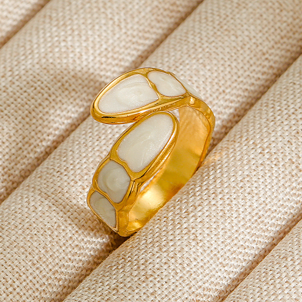 Vintage INS Style Stainless Steel Adjustable Ring with Natural Stone Inlay in Geometric Heart Zodiac and Animal Shapes