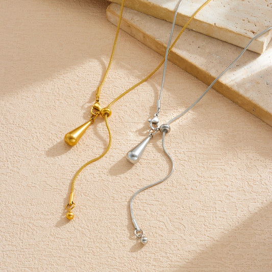 Minimalist Gold Plated Stainless Steel Teardrop Tassel Necklace