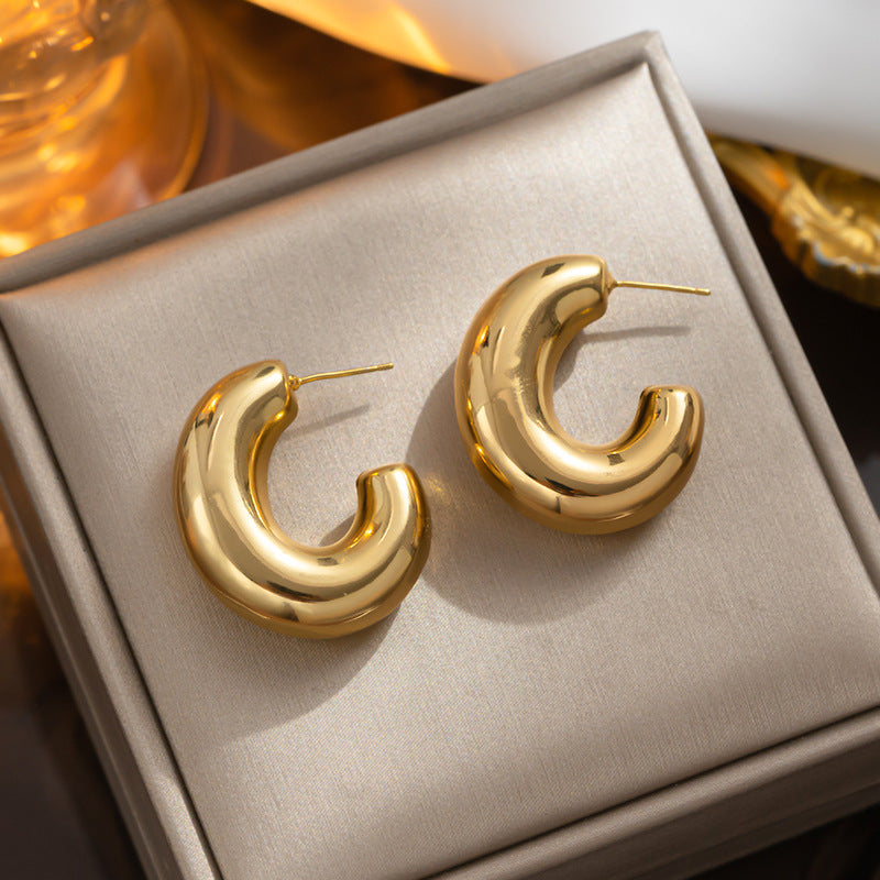 Geometric Stainless Steel Hoop Earrings with Vacuum Plating in 18K Gold Tone for Women