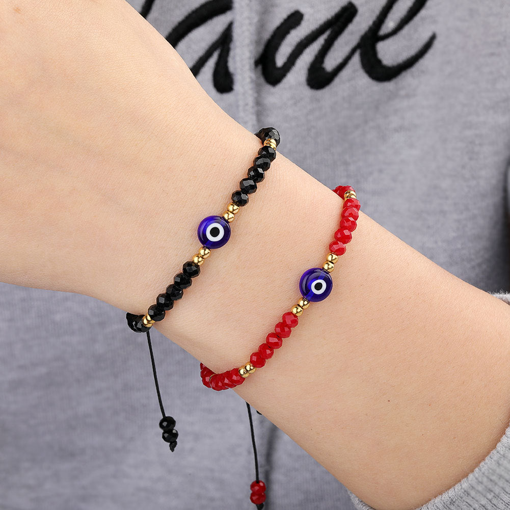 Evil Eye Heart Crystal Beaded Bracelet Stainless Steel Plated Women's Jewelry