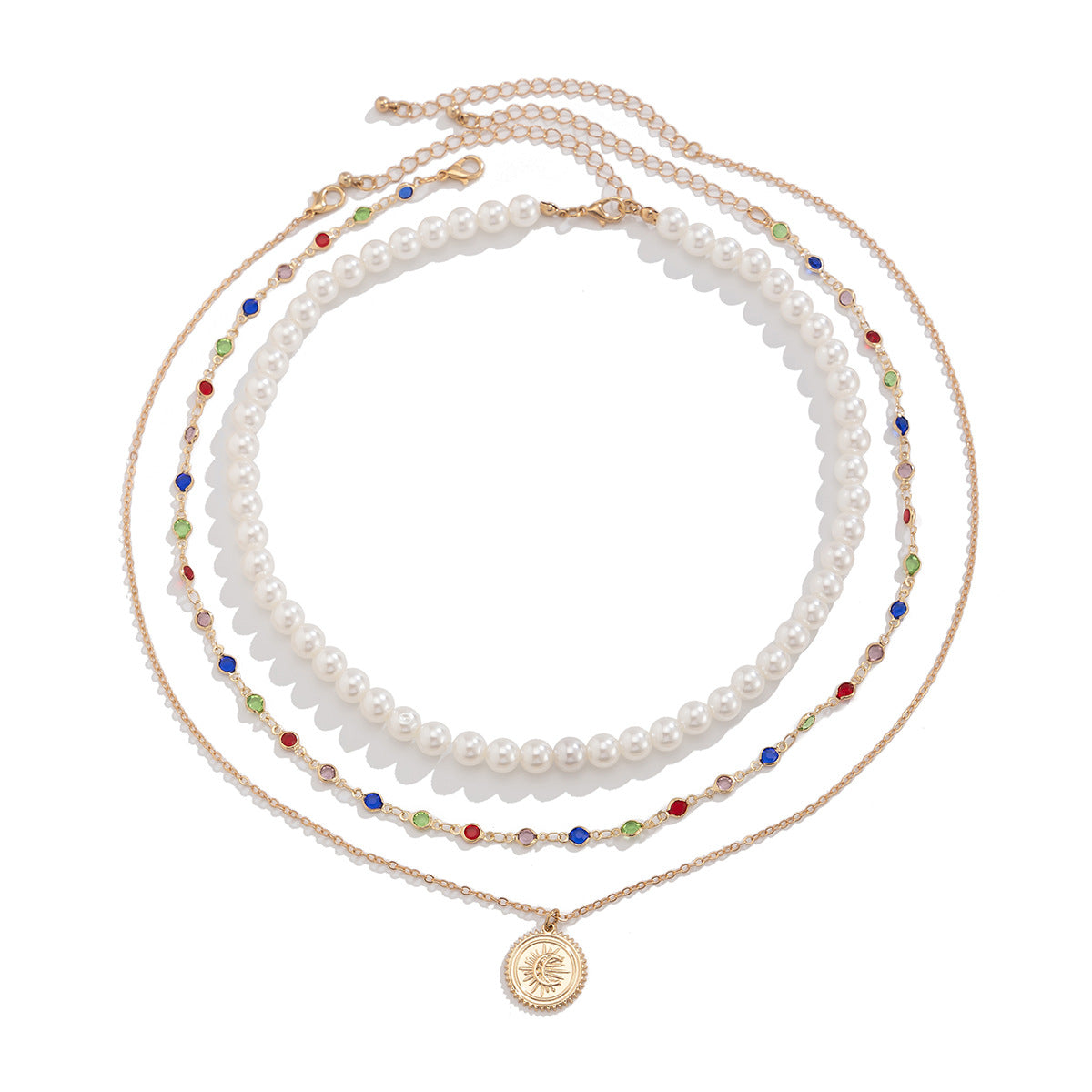 Minimalist Moon-Shaped Alloy Pendant Necklace with Imitation Pearl Accents and Plated Finish for Women