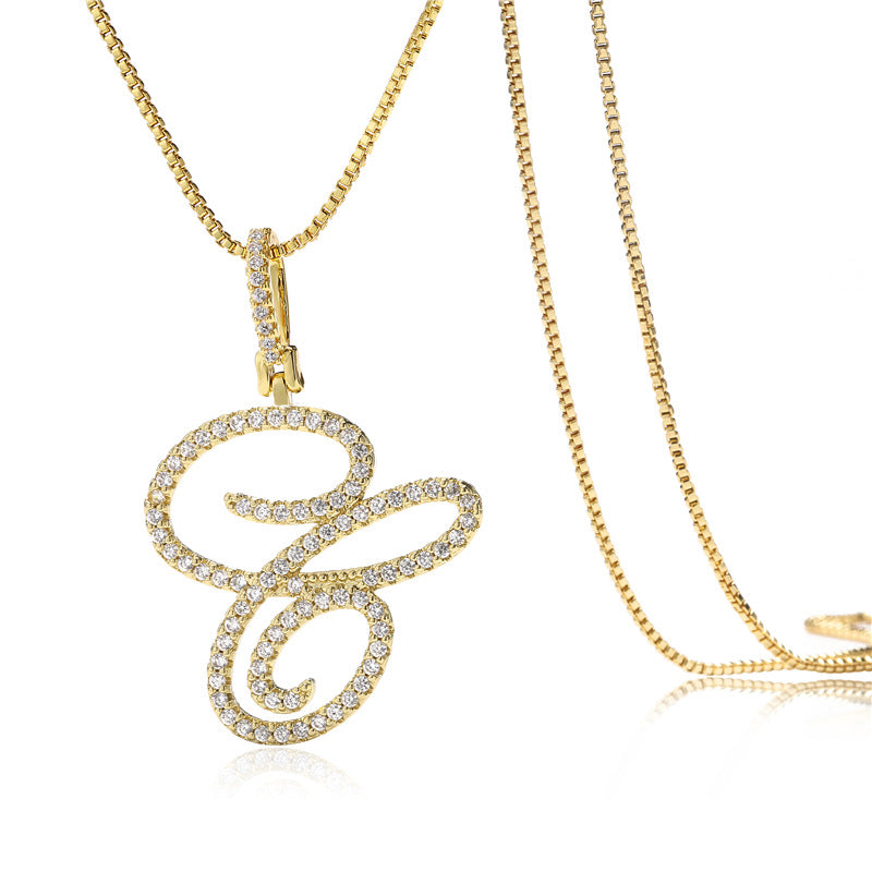 Minimalist Geometric Letter Pendant Necklace in Brass with Micro-Pavé Setting on Box Chain