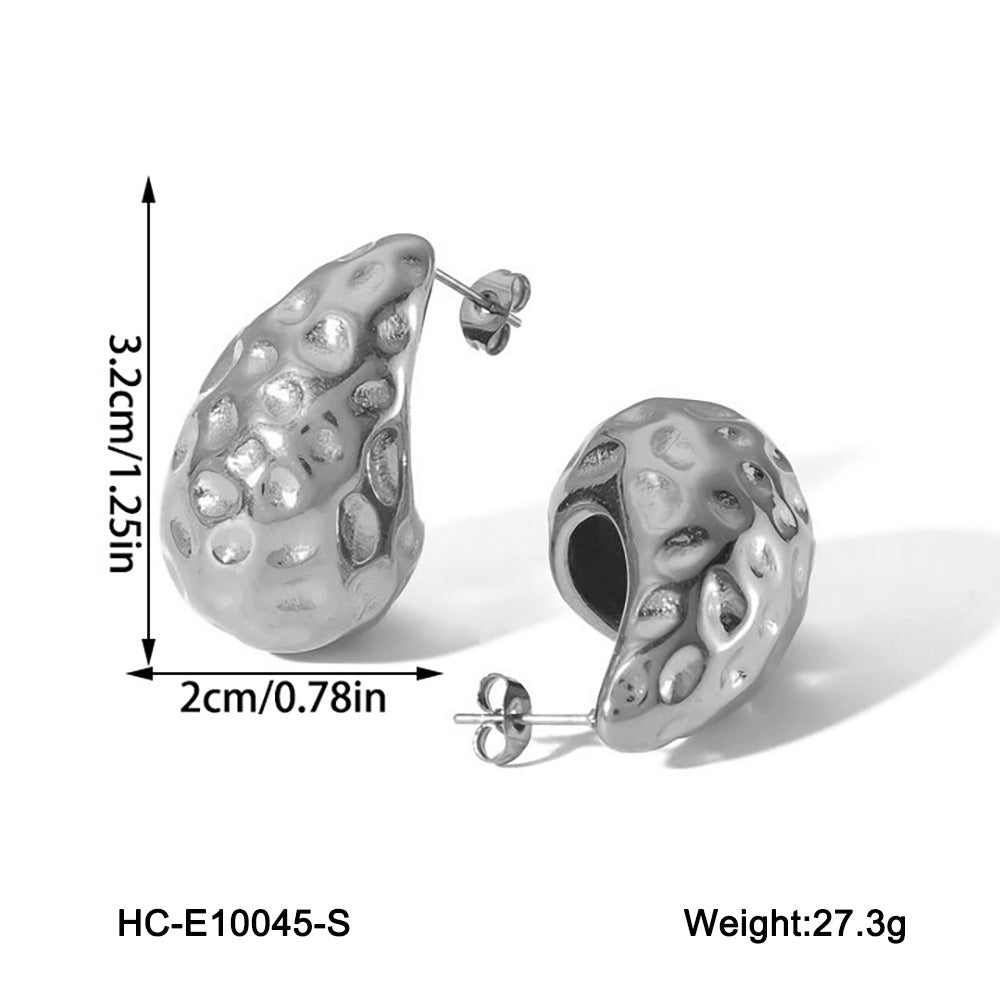 Pendientes modernos de lava para mujer de acero inoxidable chapado en oro de 18 quilates con textura geométrica martillada