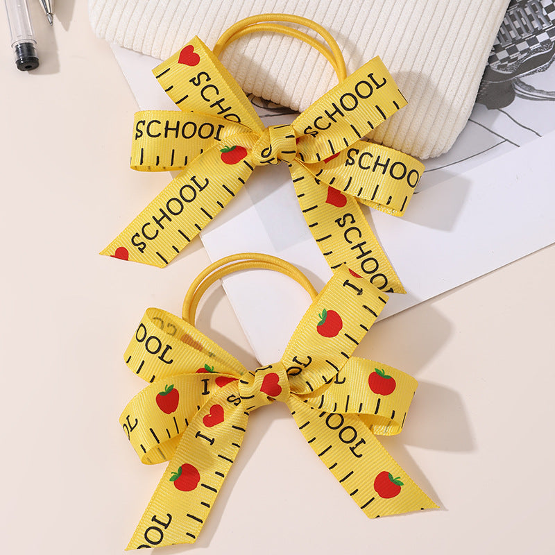 Cartoon Character Hair Tie for Kids with Knitted Ribbon Band, Pastel Macaron Color Design, Sweet and Minimalist Style Hair Accessory