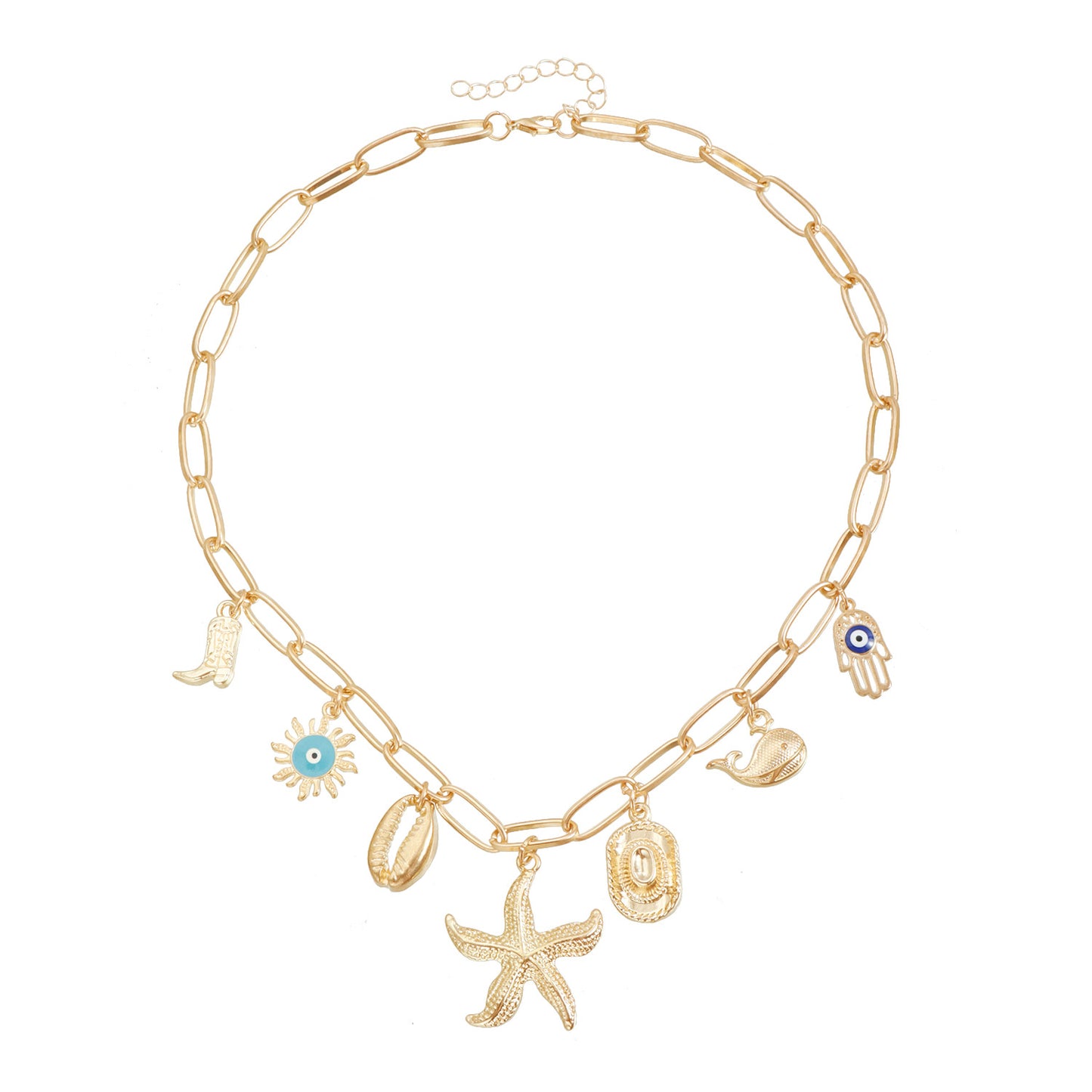 Collar con colgante de estrella de mar vintage bohemio de aleación con acabado chapado para mujer