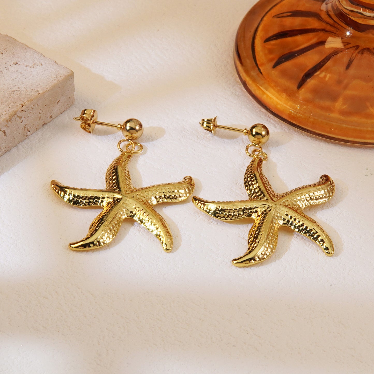 Sweet Streetwear Starfish Stainless Steel Plated Stud Earrings for Women