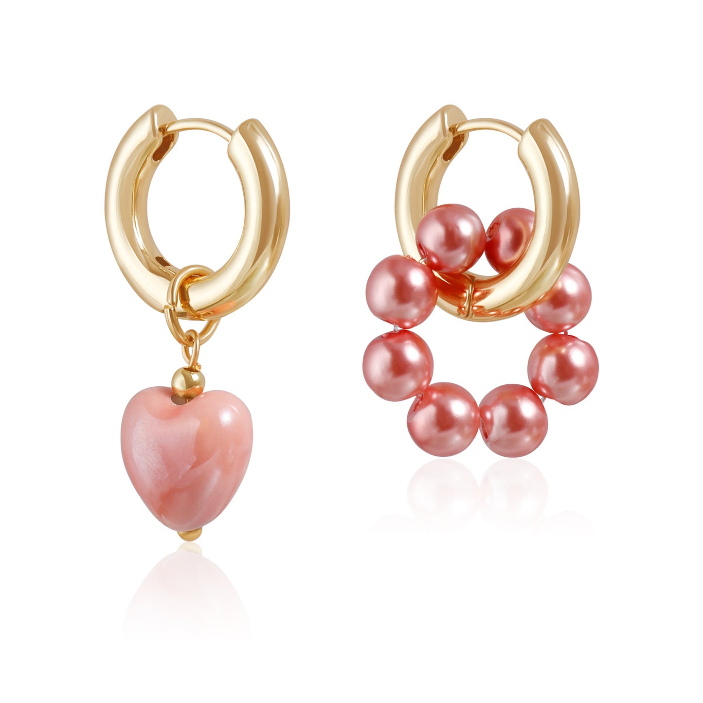 Vintage Ceramic Heart Geometric Asymmetrical Earrings in Zinc Alloy with Electroplating Finish for Women