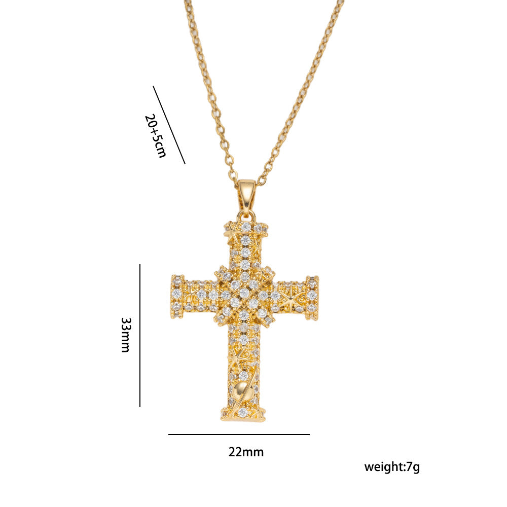 Luxury Minimalist Cross Pendant Necklace in Titanium Steel with Micro-Pave Zirconia on O-Chain for Unisex Wear