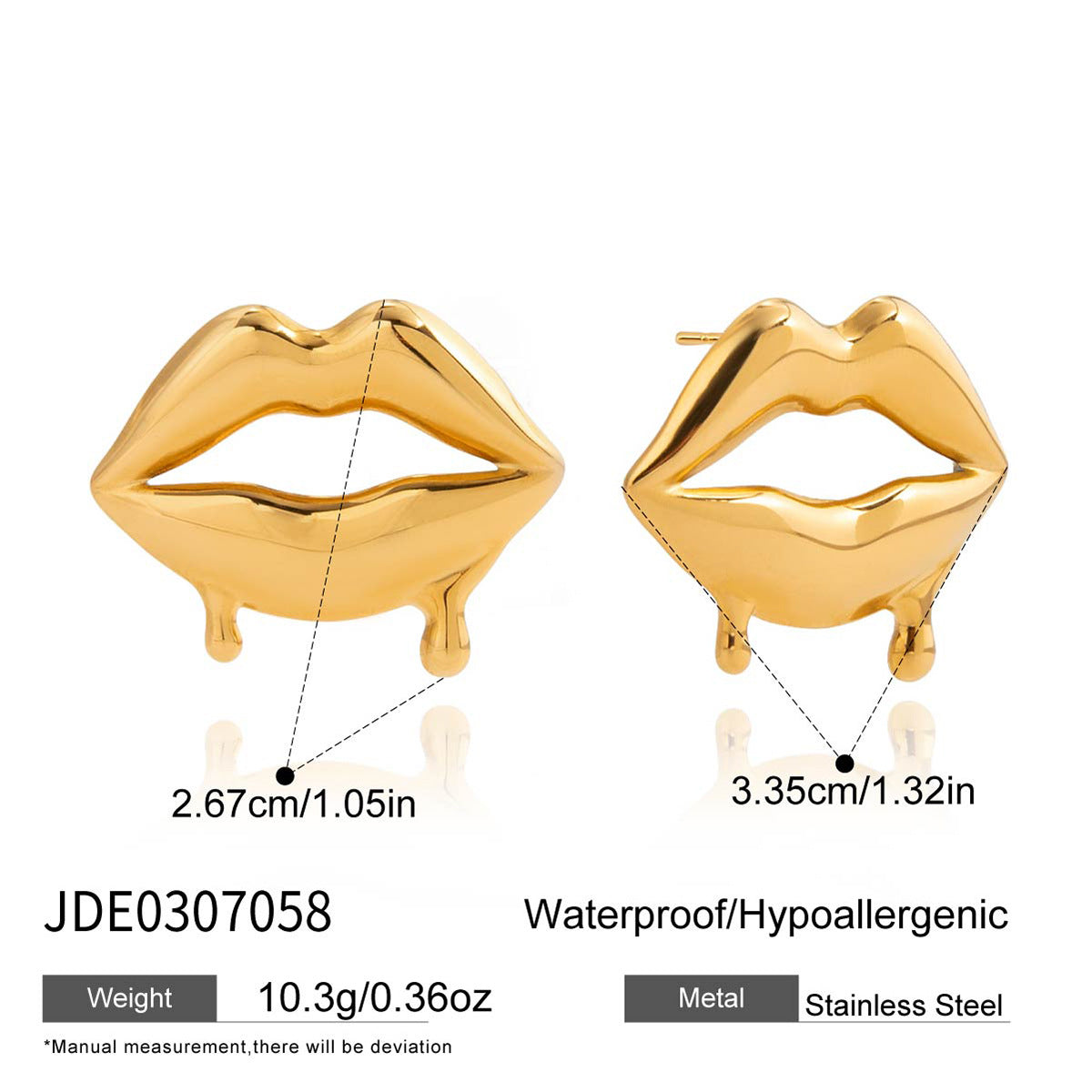 Orecchini a perno geometrici in acciaio inossidabile a forma di ciliegia da donna con finitura placcata