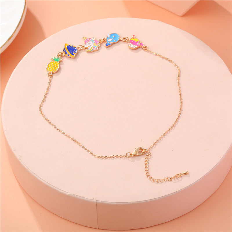 Collar de aleación con forma de animal estilo caricatura para niñas con acabado esmaltado, joyería infantil temática de princesa