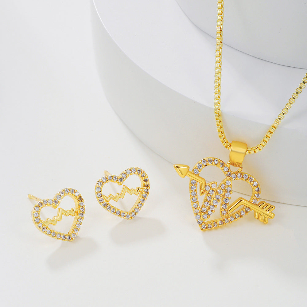 Casual Heart Gold Plated Brass Cubic Zirconia Necklace for Women