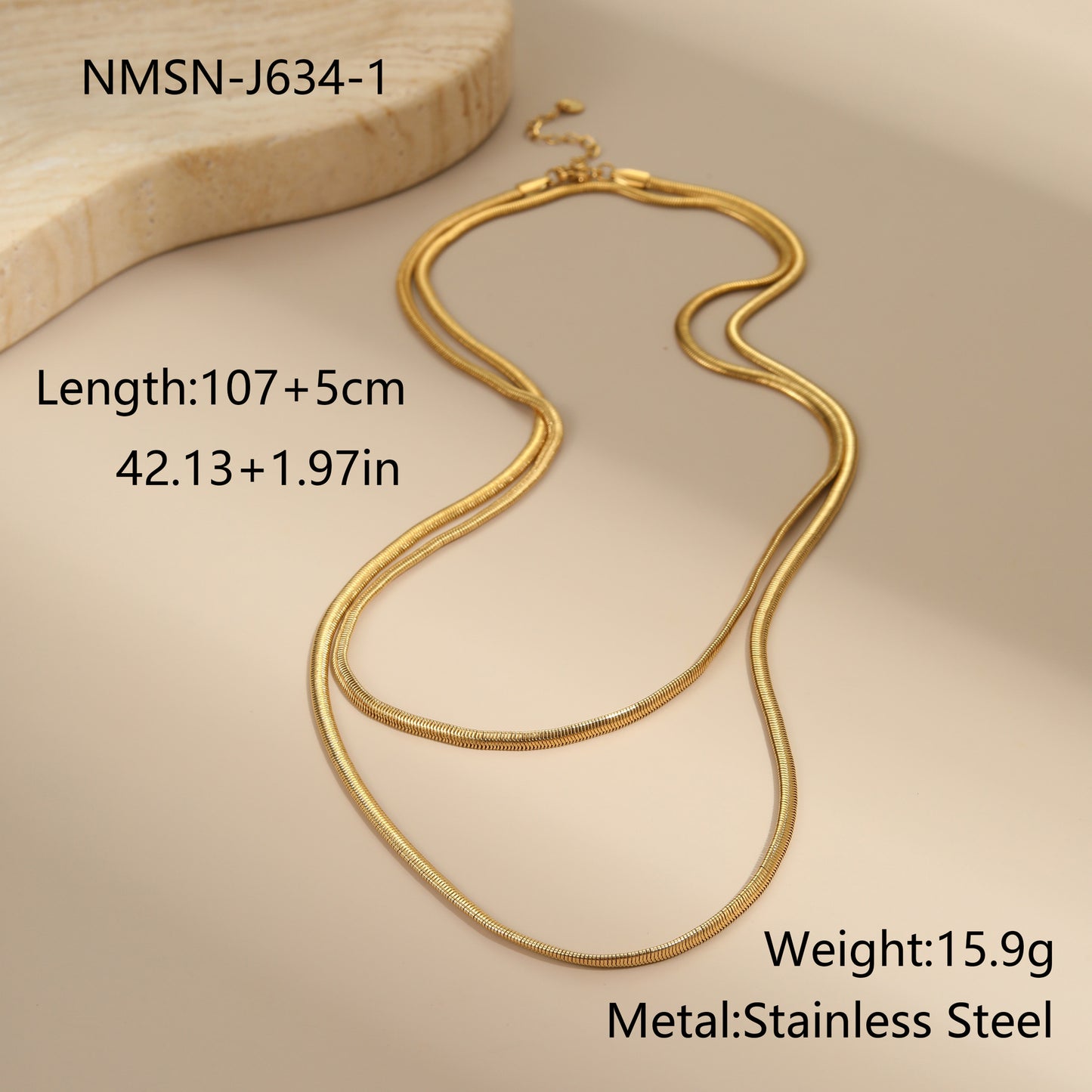 Minimalist Geometric Snake Chain Necklace in Stainless Steel with 18K Gold Plating for Women Long Layering Sweater Chain