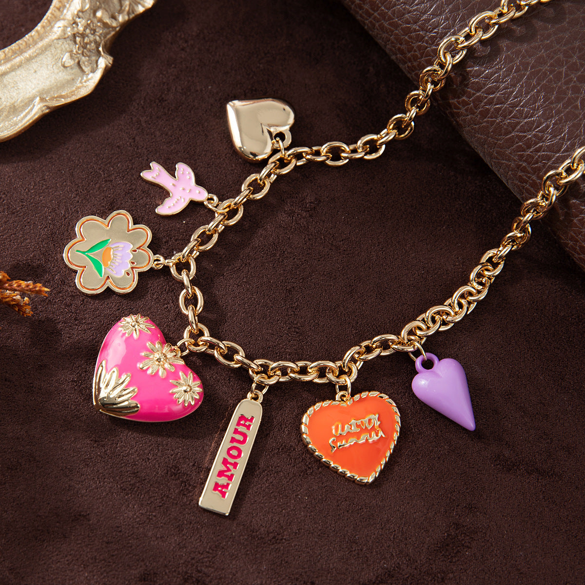 Sweet Gold Plated Brass Heart Charm Bar