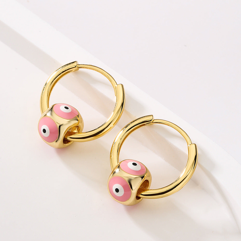 Vintage Evil Eye Geometric Earrings in Copper with Gold Plating and Enamel Finish for Women