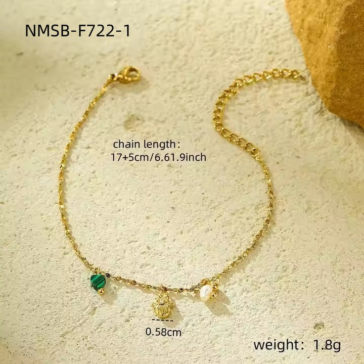 Elegant Fashion-Forward Stainless Steel Bracelet and Titanium Steel Necklace Set with Natural Stone and Pearl Accents for Women