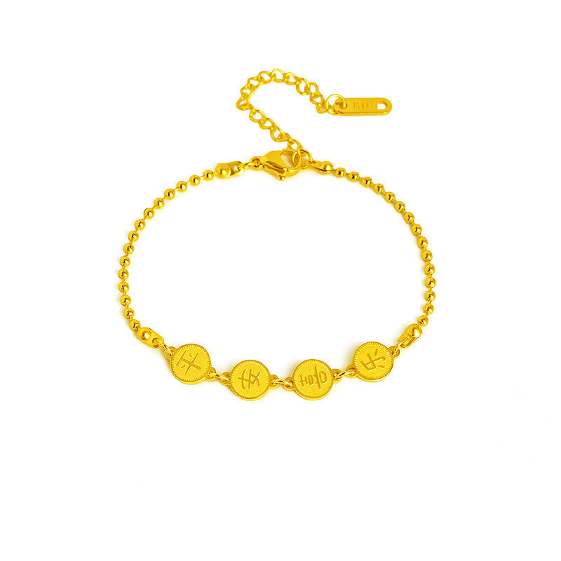 Minimalist Geometric Titanium Steel Bracelet for Women with Plating Finish, Lucky Charm Design Inspired by Chinese Aesthetic