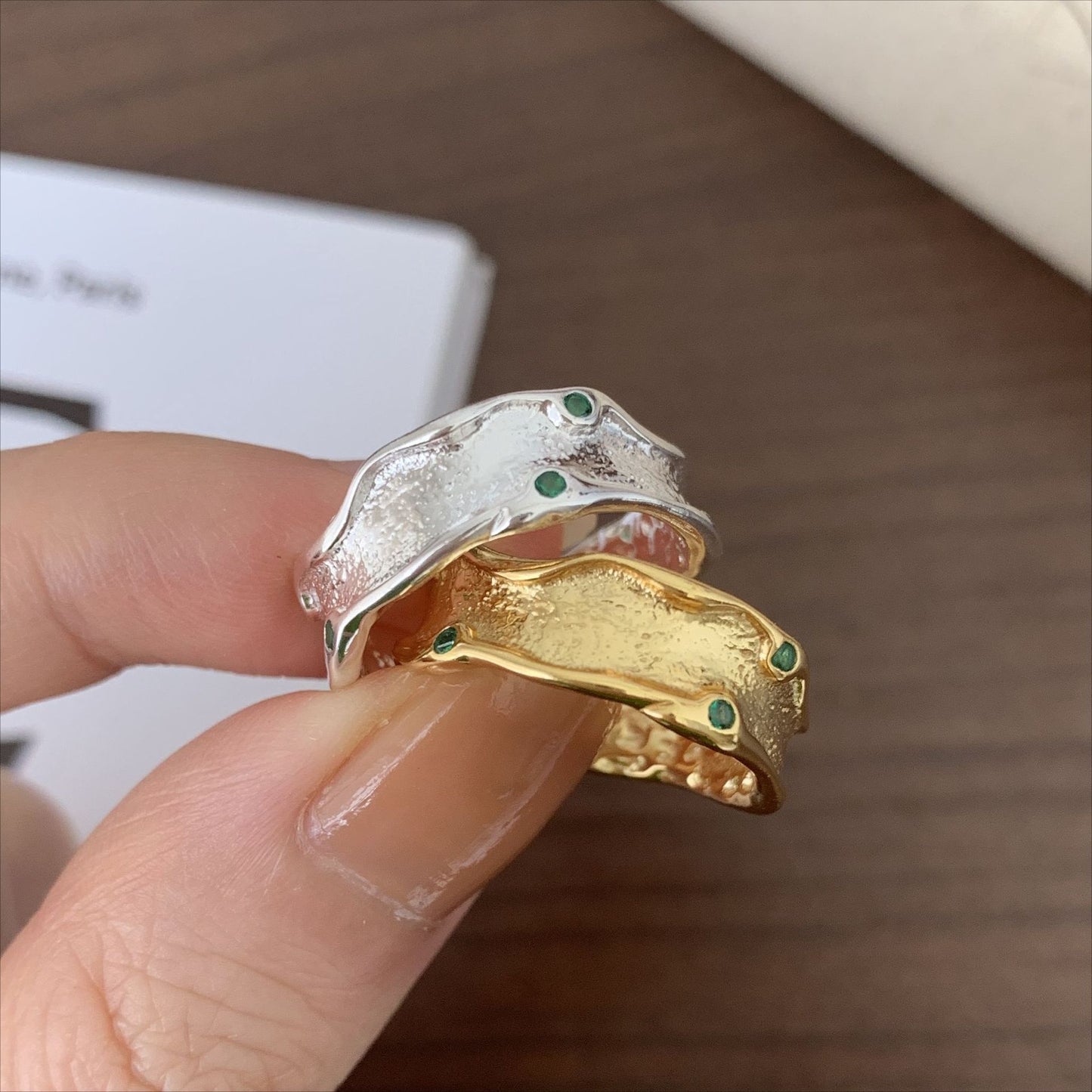 Minimalist Irregular Shape S925 Sterling Silver Ring for Women with Silver Inlay